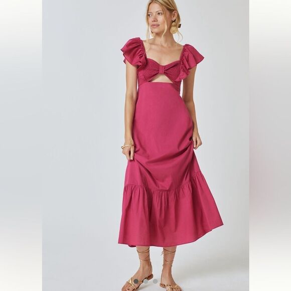 NWT Farm Rio x Anthropologie Ruffle Midi Dress Raspberry XL - Picture 1 of 15
